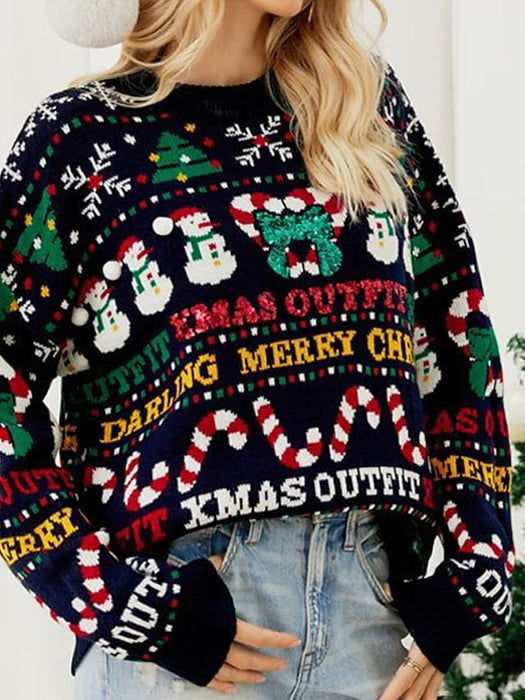 Women's Ugly Christmas Sweater Pullover Sweater Jumper Ribbed Knit Knitted Letter Crew Neck