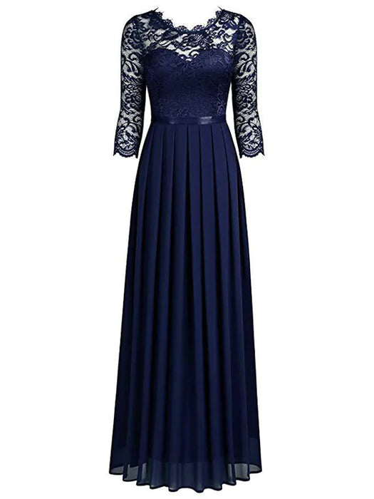 Women's Party Dress Lace Dress Long Dress Maxi Dress Green Wine Navy Blue Black 3/4 Length