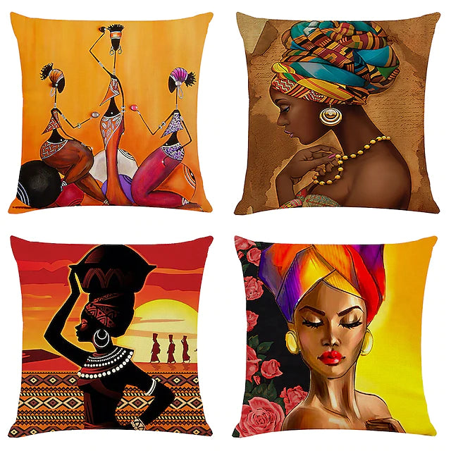 African Double Side Cushion Cover 4PC Soft Decorative Square Throw Pillow Cover Cushion Case