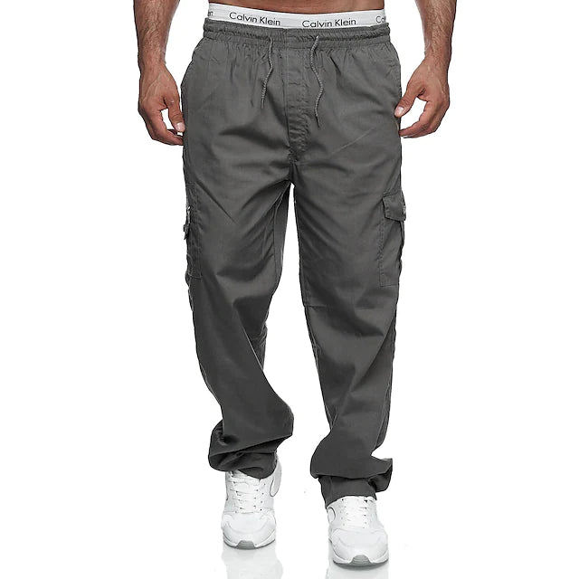 men's cotton drawstring cargo straight-leg pants casual premium relaxed fit work trousers brown