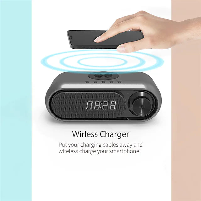 Bluetooth Speaker Wireless Charger Clock Display High Power Fast Charging with Alarm Clock