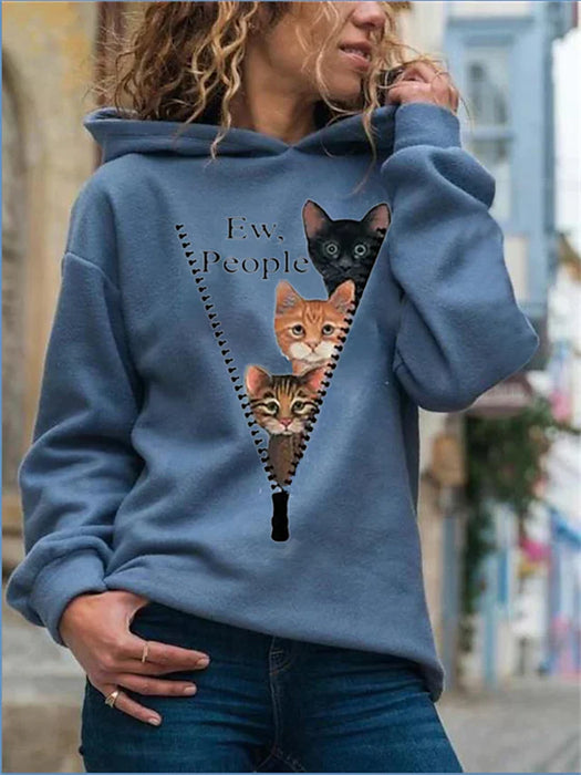 Women's Pullover Hoodie Sweatshirt Cat Patchwork Print