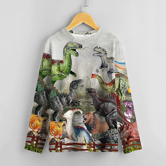 Kids Boys T shirt Animal 3D Print Long Sleeve Active 4-12 Years Fall Gray