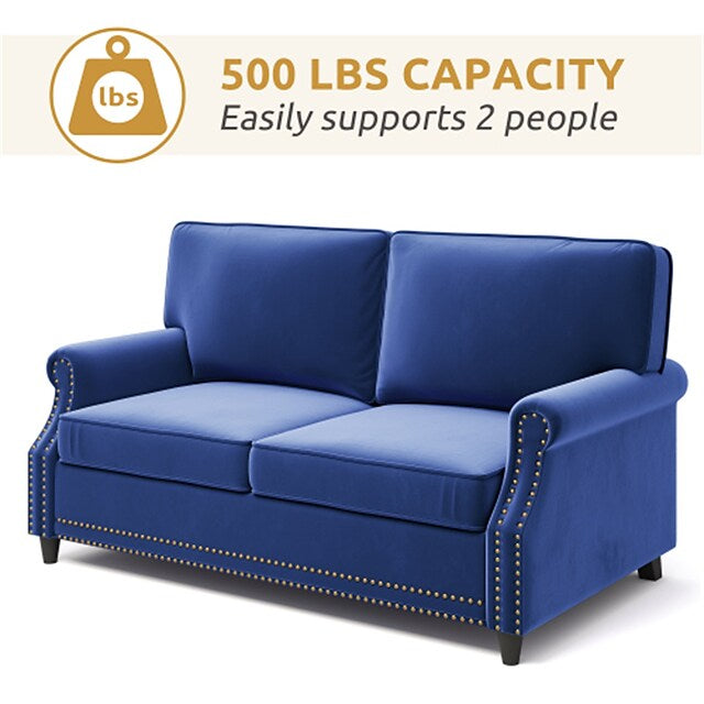 Modern Loveseat Sofa Upholstered 2 Seater Sofa Couch with Deep Seat Velvet Rolled Arm Loveseat