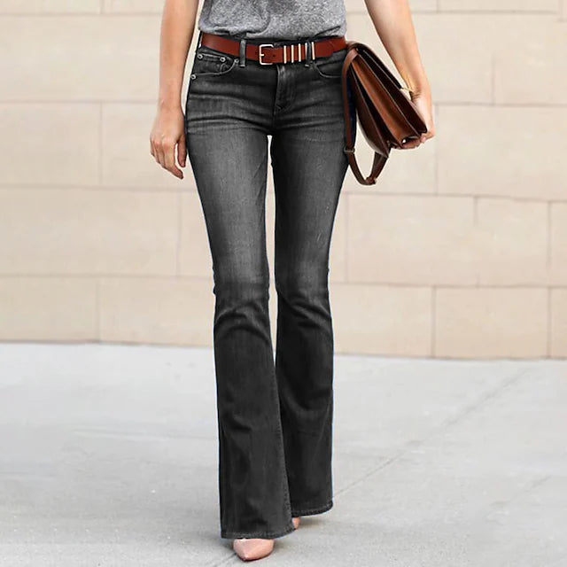 Women's Jeans Bell Bottom Trousers Denim Mid Waist Basic