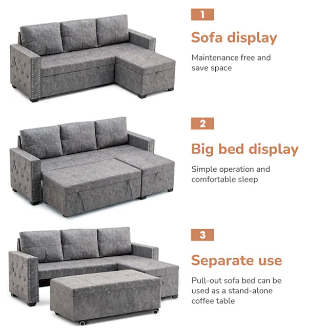 84 L Sectional Sofa with 2 USB Charger2 seats Sofa Bed With Storage chaiseSleeper Independent Use