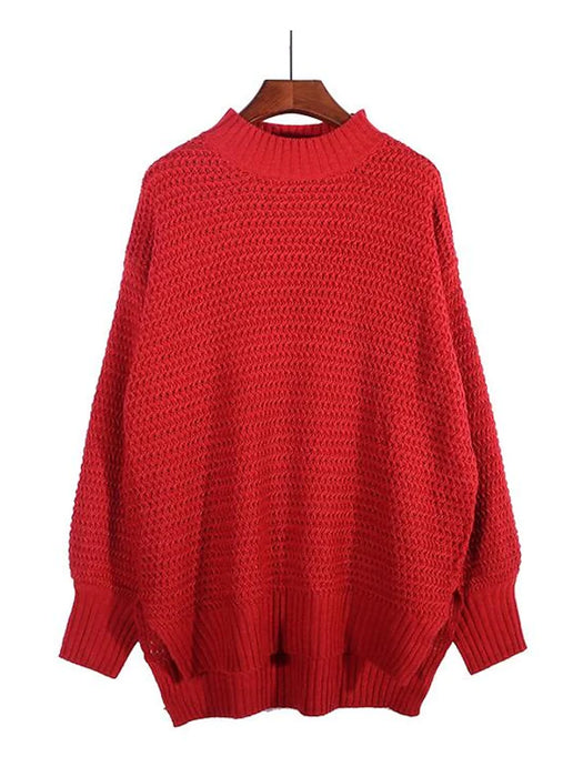 Women's Pullover Sweater Jumper Split Knitted Solid Color