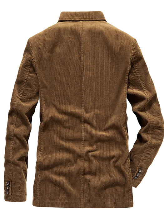 Men's Corduroy Jacket Blazer Sport Jacket Breathable Business Work Double Breasted Turndown