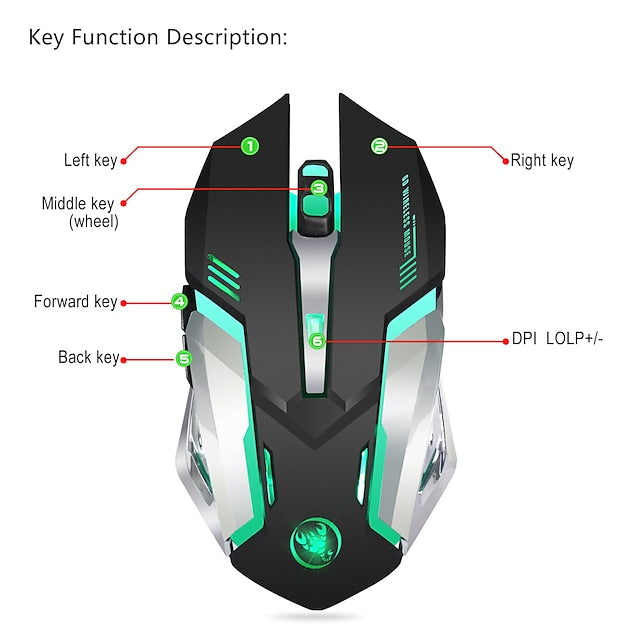 HXSJ M10 2.4Ghz Wireless Gaming Mouse 2400dpi Built-in Battery Rechargeable