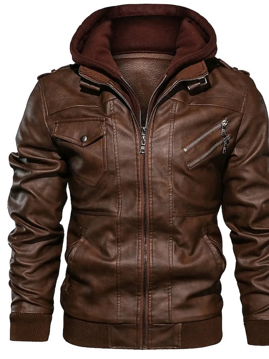 Men's Jacket Faux Leather Jacket Biker Jacket Motorcycle Jacket Thermal Warm Rain Waterproof
