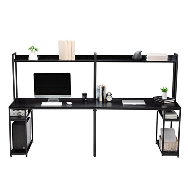 Two Person Computer Desk with Storage Home office double Workstation Desk with Shelf Black