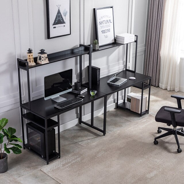 Two Person Computer Desk with Storage Home office double Workstation Desk with Shelf Black