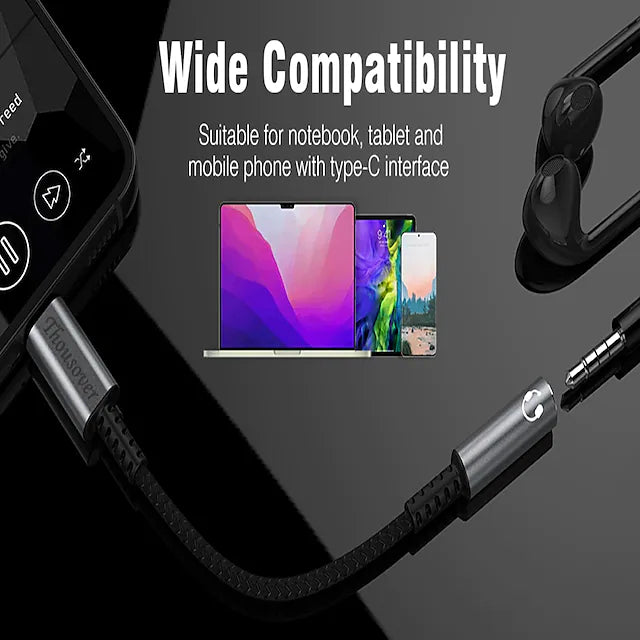 USB Type C to 3.5mm Female Headphone Jack Adapter USB C to Aux Audio Dongle Cable Cord