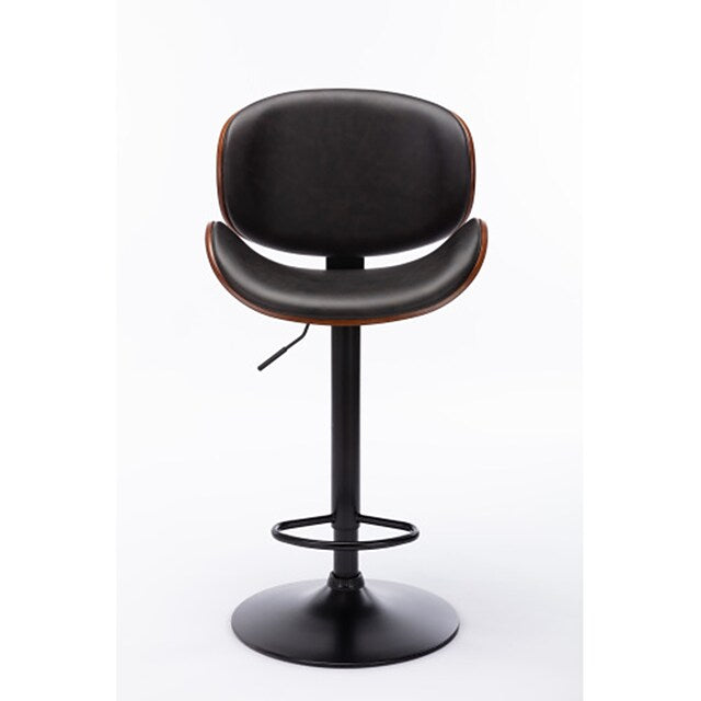 Bar Stools Walnut Bentwood Adjustable Height Leather Modern Barstools with Back Leather Seat