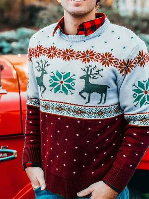 Men's Sweater Ugly Christmas Sweater Pullover Ribbed Knit Cropped Knitted Elk Turtleneck