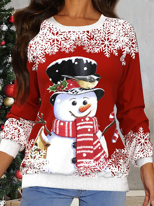 Women's Sweatshirt Pullover Active Streetwear Christmas Green Wine Light gray Snowman Snowflake