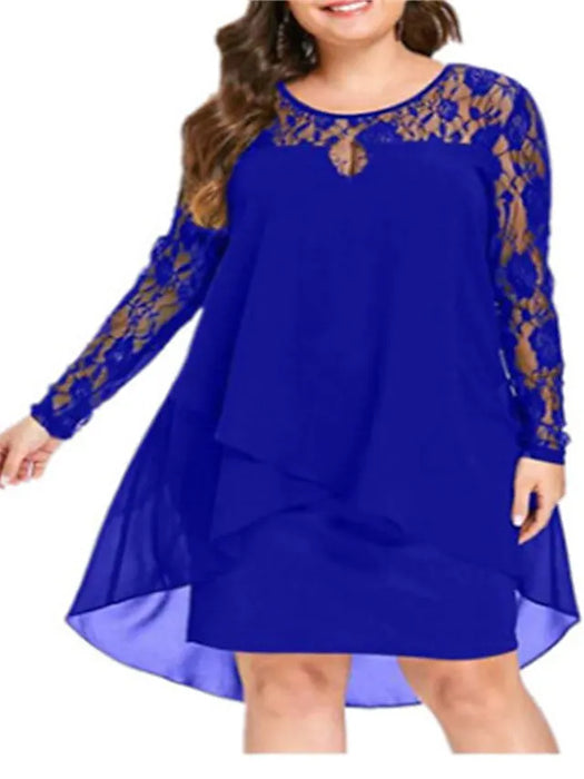 Women's Plus Size A Line Dress Solid Color Round Neck Layered