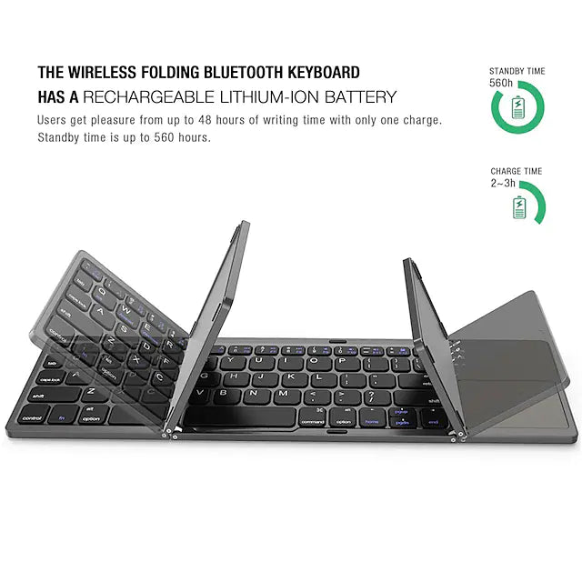 Wireless Bluetooth Foldable Keyboard Portable Ultra Slim Lightweight Keyboard with Rechargeable Battery 64 Keys