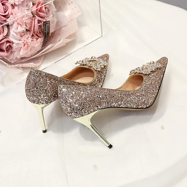Women's Heels Wedding Daily Rhinestone Sequin Stiletto Heel Pointed Toe Elegant Minimalism Glitter