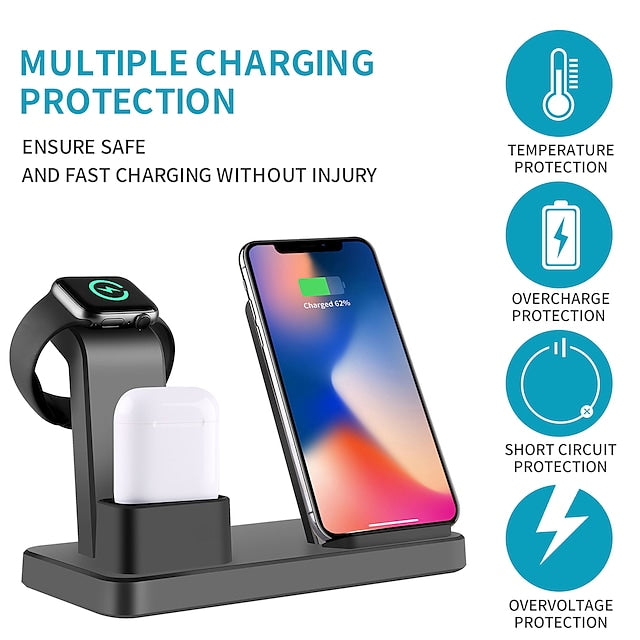 Wireless Charger 10W QI Multi-function 3 in 1 Quick Wireless Charger for Apple iPhone Watch Air Pods