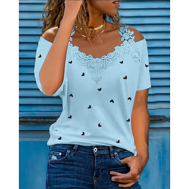 Women's Blouse T shirt Basic Spots & Checks Daily Strap T-shirt