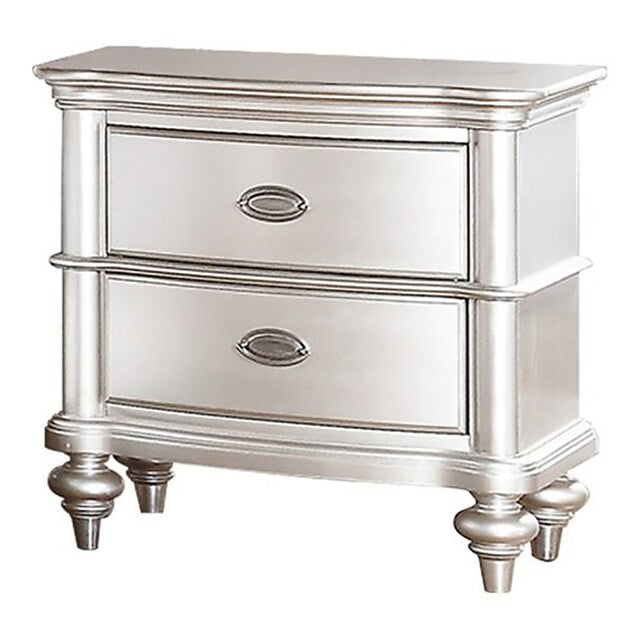 Classic Bedroom Elegant Nightstand Beige / White Finish or Antique Silver 2-Drawers Bed Side Table Plywood