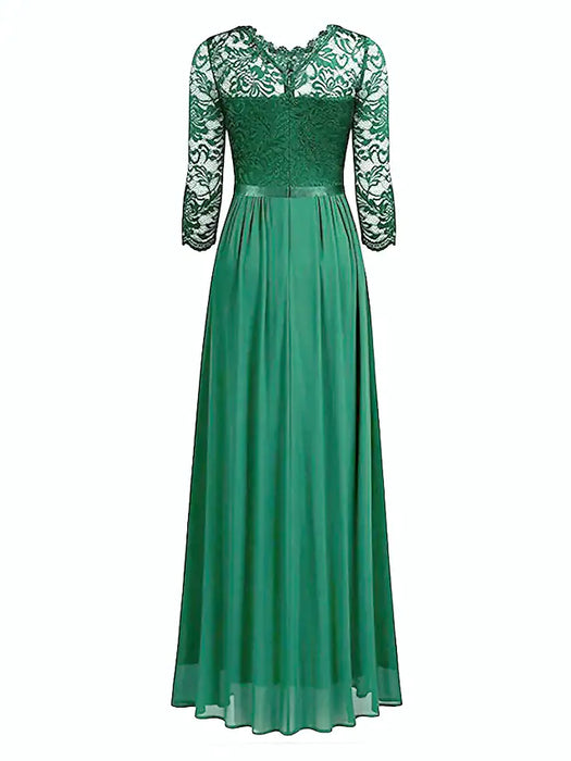 Women's Party Dress Lace Dress Long Dress Maxi Dress Green Wine Navy Blue Black 3/4 Length