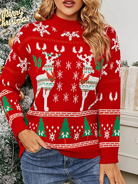 Women's Ugly Christmas Sweater Pullover Sweater Jumper Ribbed Knit Knitted Elk Crew Neck