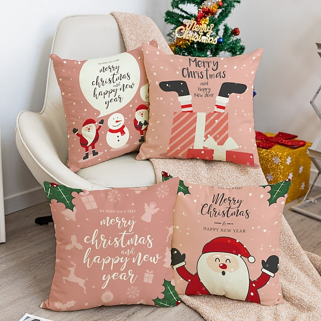 Christmas Double Side Throw Pillow Cover 4PC Green Gold Soft Decorative Square Cushion