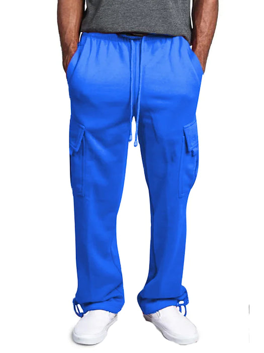 men's fleece cargo sweatpants warm and thick Trousers with multi-pockets Spring&Fall drawstring elastic waist straight active pants sports outdoor