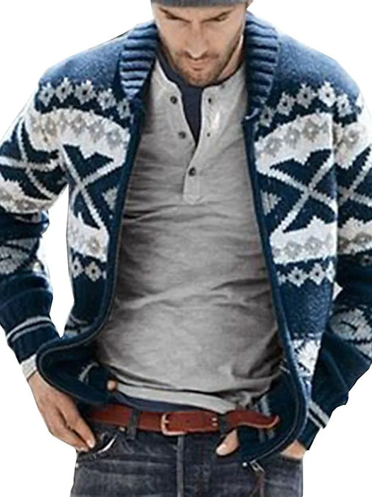 Men's Sweater Ugly Christmas Sweater Cardigan Zip Sweater Knit Full Zip Knitted Geometric V Neck