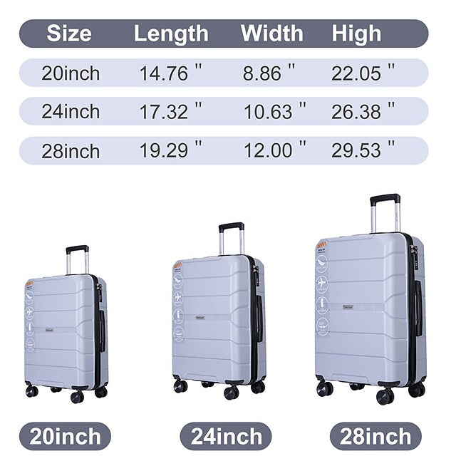Hardshell Suitcase Spinner Wheels PP Luggage Sets Lightweight Suitcase with TSA Lock(only 28)3-Piece Set (20/24/28) Silver