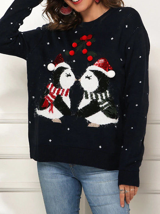 Women's Ugly Christmas Sweater Pullover Sweater Jumper Ribbed Knit Knitted Animal Crew Neck Stylish