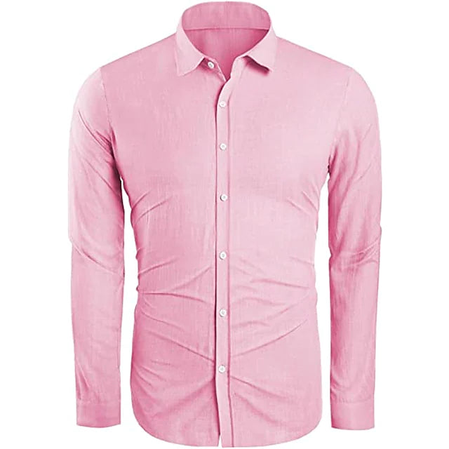 Men's Linen Cotton Shirt Solid Color Turndown Street Casual