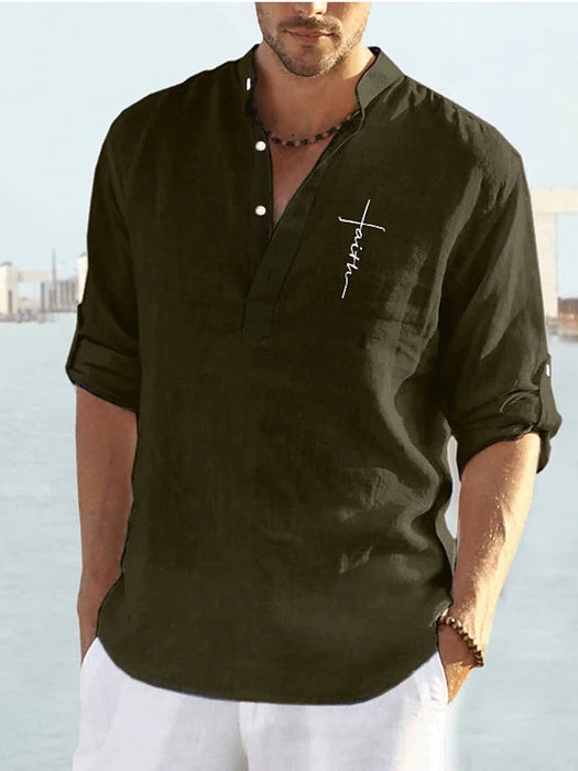 Men's Shirt Plain Collar Stand Collar Casual Daily Long Sleeve