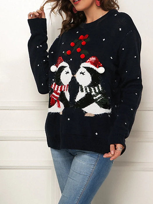 Women's Ugly Christmas Sweater Pullover Sweater Jumper Ribbed Knit Knitted Animal Crew Neck Stylish