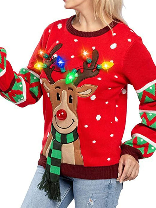 Women's Ugly Christmas Sweater Pullover Sweater Jumper Ribbed Knit Knitted Animal Crew Neck