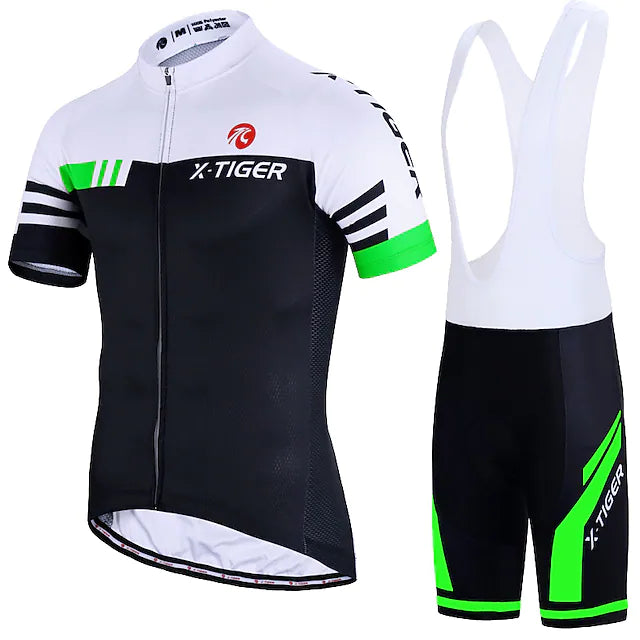 Men's Short Sleeve Cycling Jersey with Bib Shorts Summer Spandex Polyester