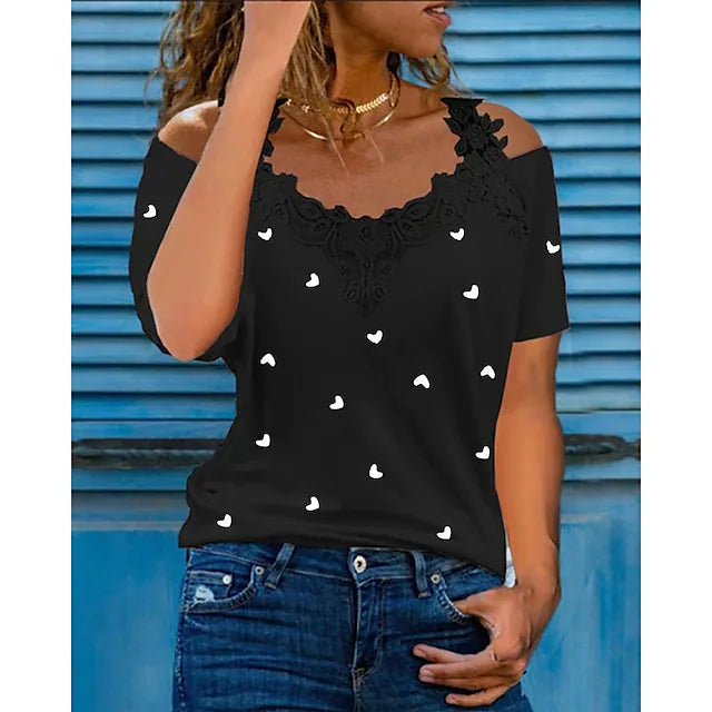 Women's Blouse T shirt Basic Spots & Checks Daily Strap T-shirt