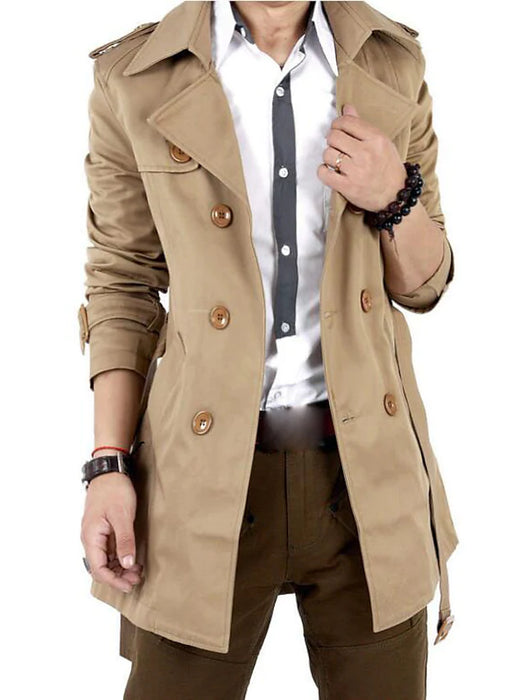 Men's Trench Coat Long Solid Colored
