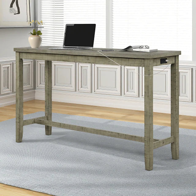 4 Pieces Counter Height Table with Fabric Padded StoolsRustic Bar Dining Set with SocketGray Gree