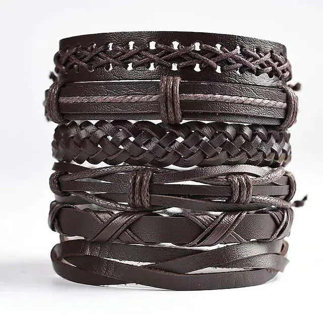 6pcs braided leather bracelets men & women