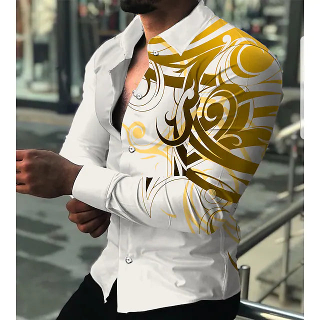 Men's Shirt Graphic Shirt Geometry Turndown Yellow Gold Red Gray 3D Print