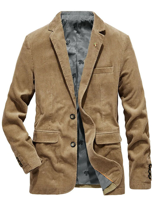 Men's Corduroy Jacket Blazer Sport Jacket Breathable Business Work Double Breasted Turndown