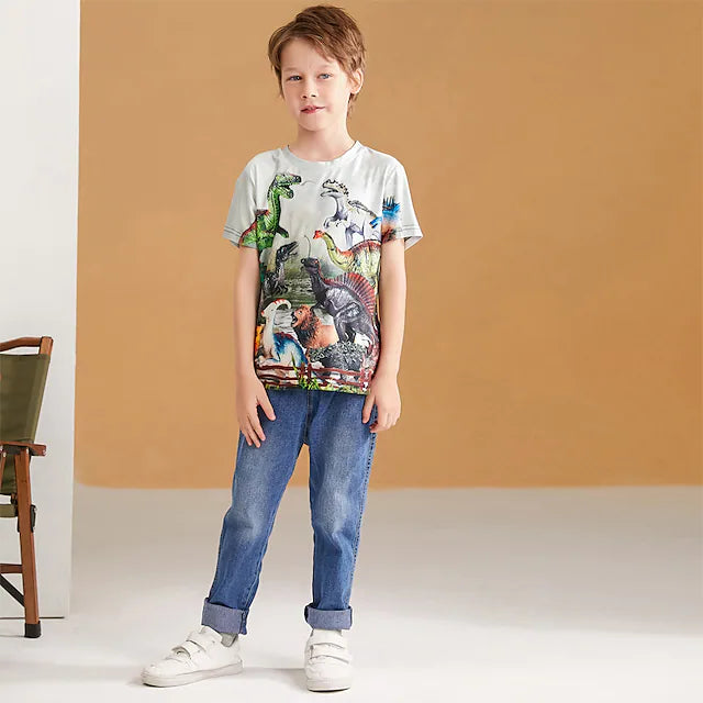 Kids Boys' T shirt Short Sleeve Gray 3D Print Animal Daily Outdoor Active 4-12 Years / Summer