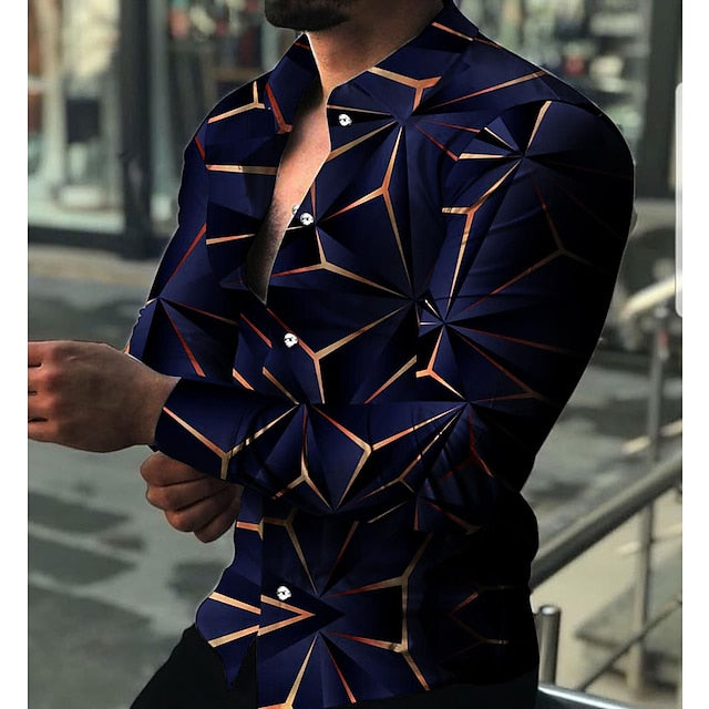 Men's Shirt Geometry Print Long Sleeve Casual Collar