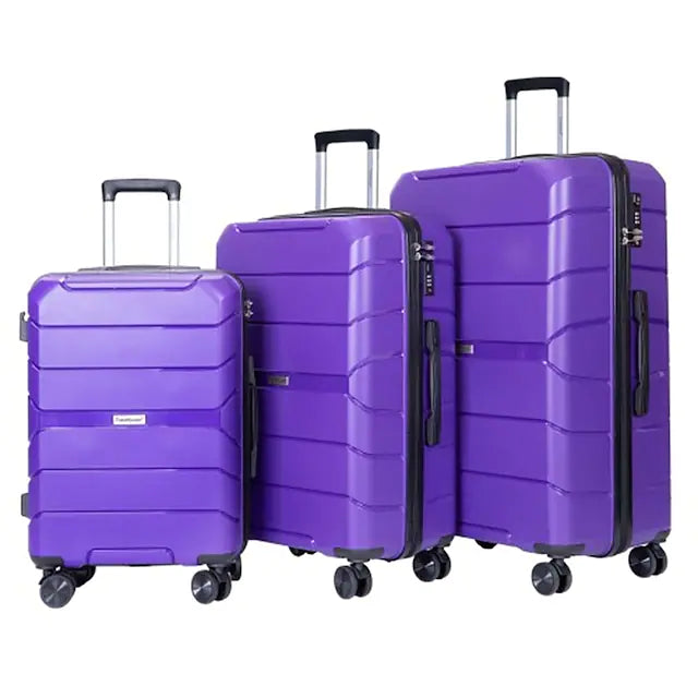 Hardshell Suitcase Spinner Wheels PP Luggage Sets Lightweight Suitcase with TSA Lock(only 28)3-Piece Set (20/24/28) Purple