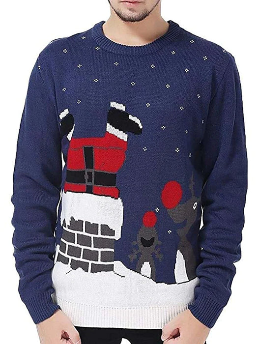Men's Sweater Ugly Christmas Sweater Pullover Ribbed Knit Cropped Knitted Christmas pattern