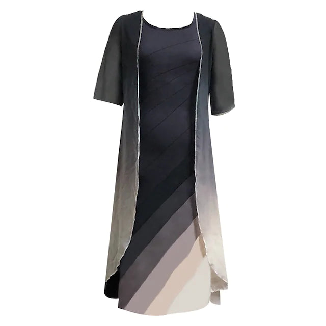 Women's Plus Size Two Piece Dress Striped Round Neck Print Half Sleeve
