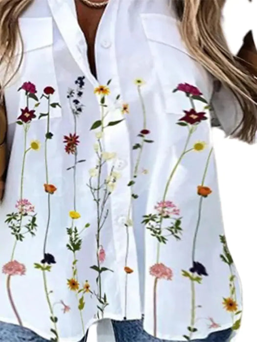 Women's Plus Size Tops Shirt Floral Pocket Button